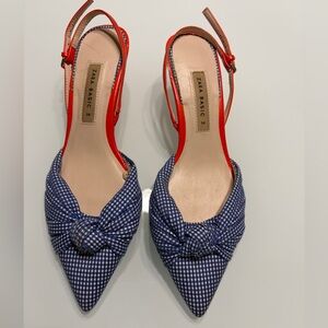 Zara Red Strap Blue Checkered Heels